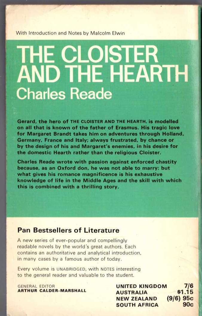 Charles Reade  THE CLOISTER AND THE HEARTH magnified rear book cover image