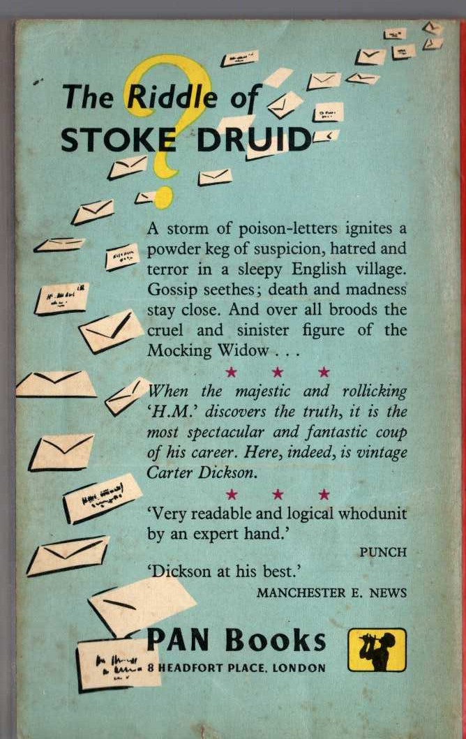 Carter Dickson  NIGHT AT THE MOCKING WIDOW magnified rear book cover image