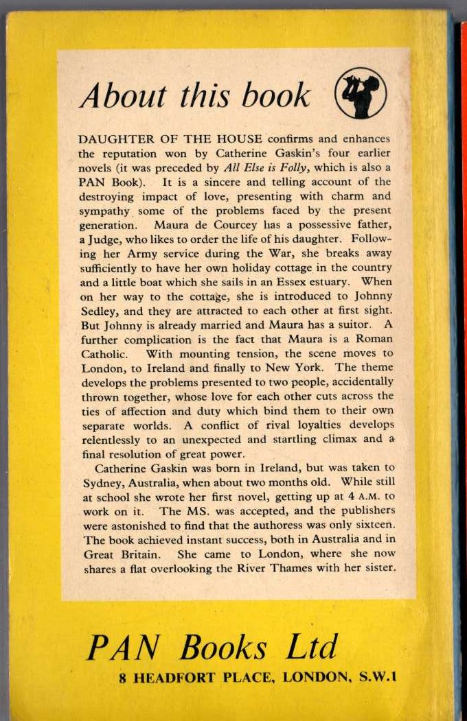 Catherine Gaskin  DAUGHTERS OF THE HOUSE magnified rear book cover image