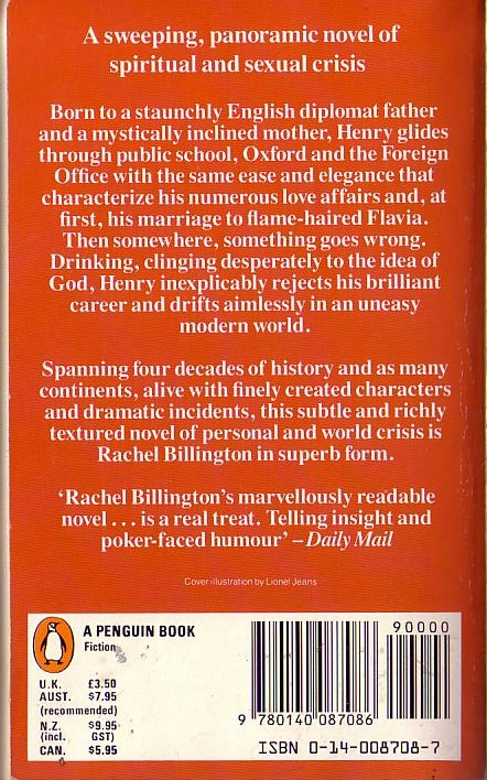Rachel Billington  THE GARISH DAY magnified rear book cover image