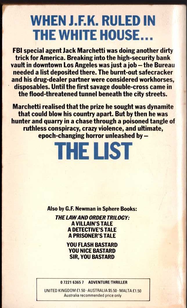 G.F. Newman  THE LIST magnified rear book cover image