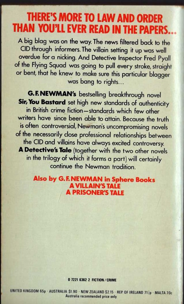 G.F. Newman  A DETECTIVE'S TALE magnified rear book cover image