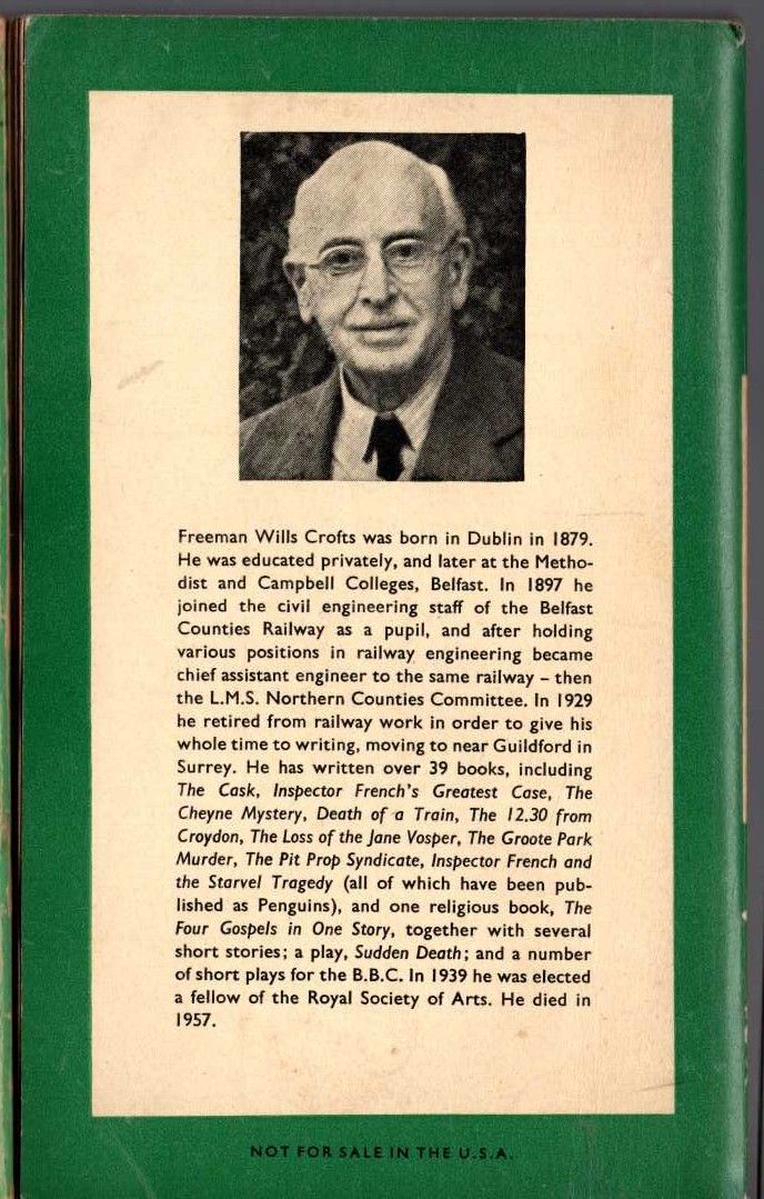 Freeman Wills Crofts  FATAL VENTURE magnified rear book cover image