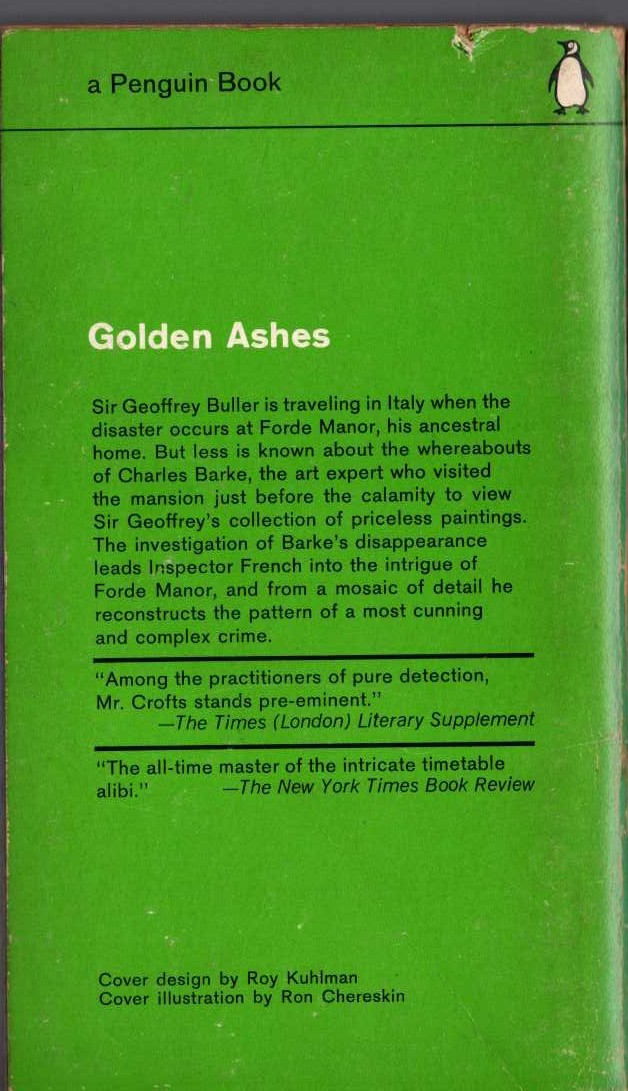 Freeman Wills Crofts  GOLDEN ASHES magnified rear book cover image