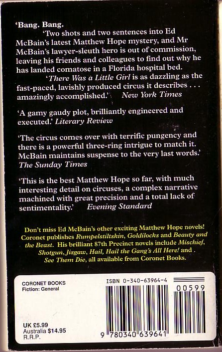 Ed McBain  THERE WAS A LITTLE GIRL magnified rear book cover image