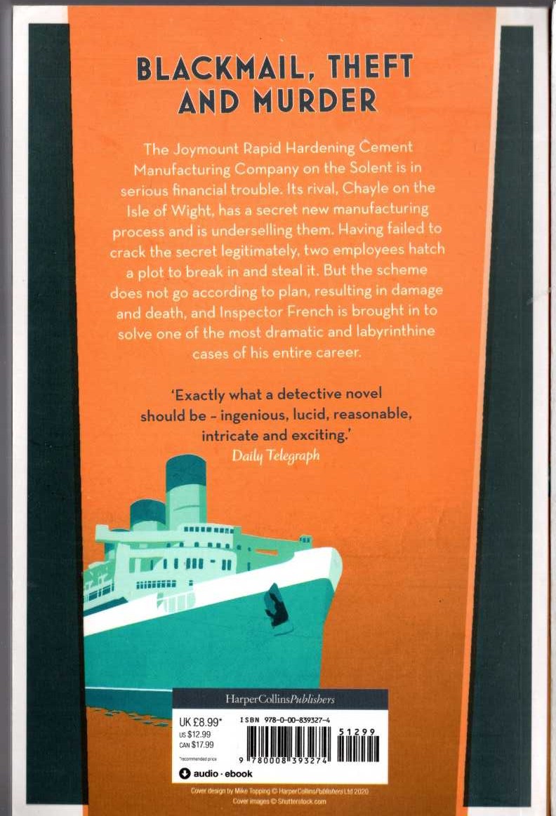 Freeman Wills Crofts  INSPECTOR FRENCH AND THE MYSTERY ON SOUTHAMPTON WATER magnified rear book cover image