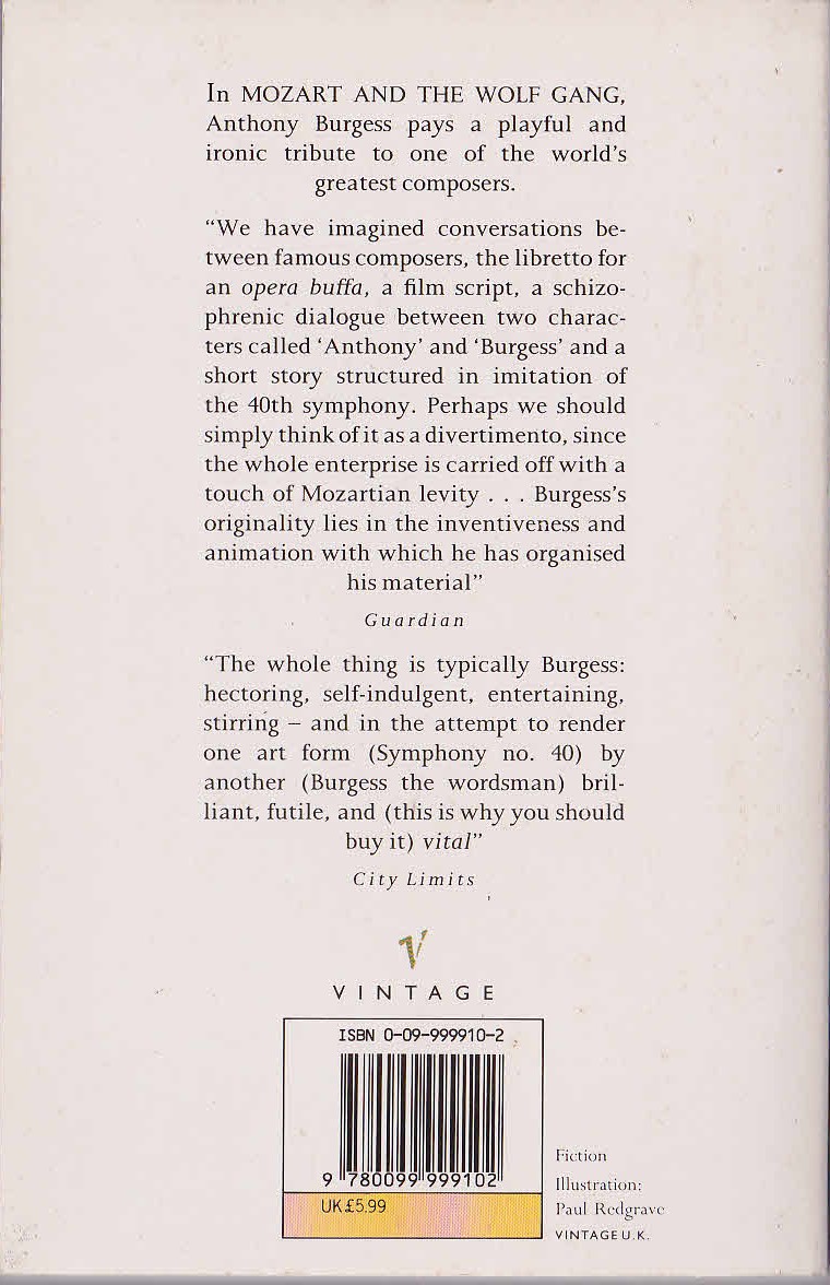 Anthony Burgess  MOZART & THE WOLF GANG magnified rear book cover image