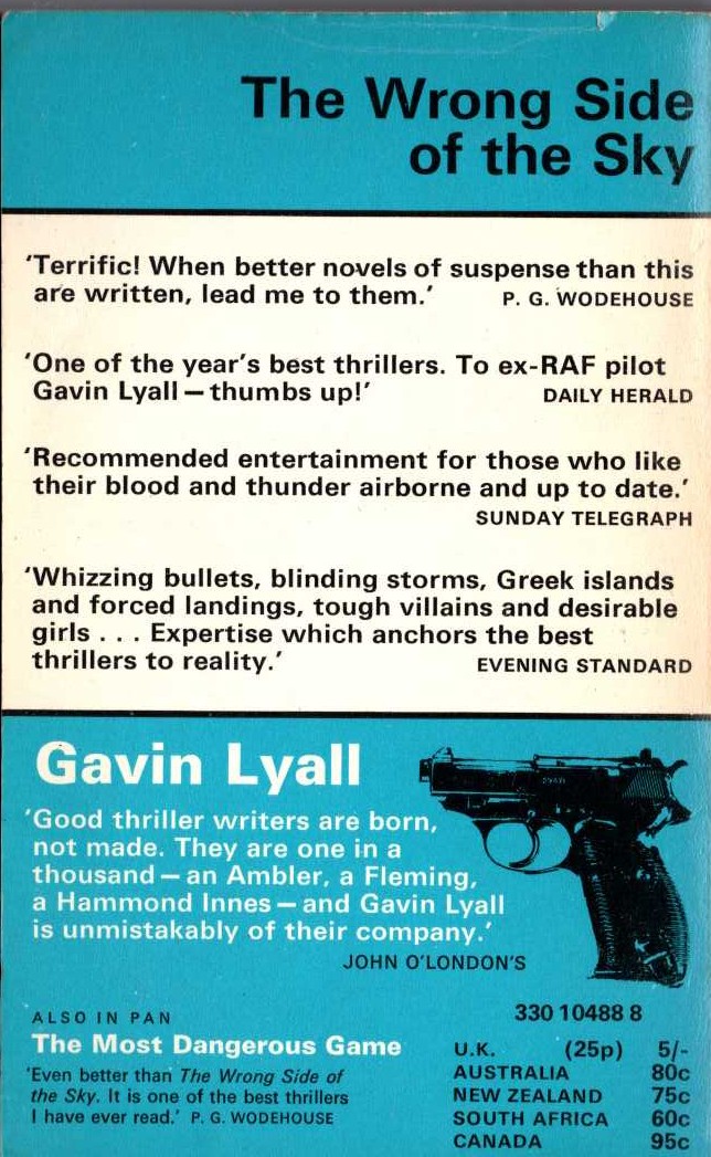 Gavin Lyall  THE WRONG SIDE OF THE SKY magnified rear book cover image