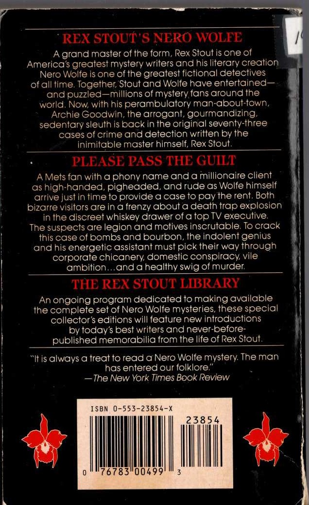 Rex Stout  PLEASE PASS THE GUILT magnified rear book cover image