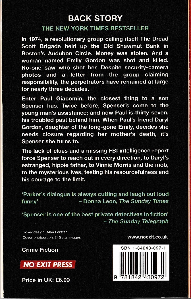 Robert B. Parker  BACK STORY magnified rear book cover image