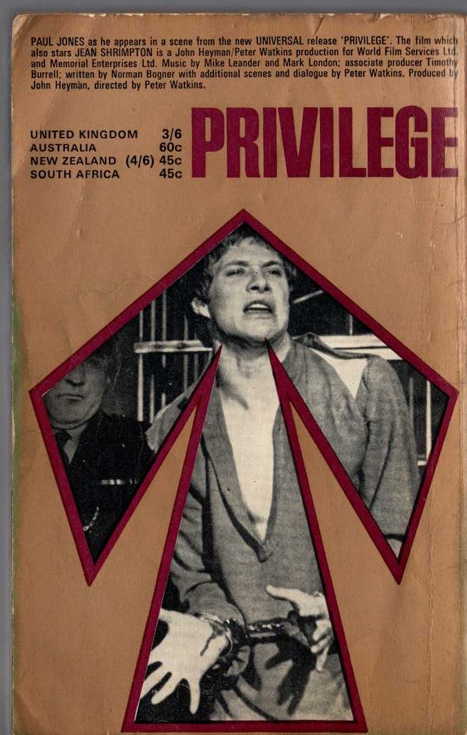 John Burke  PRIVILEGE (Film tie-in) magnified rear book cover image