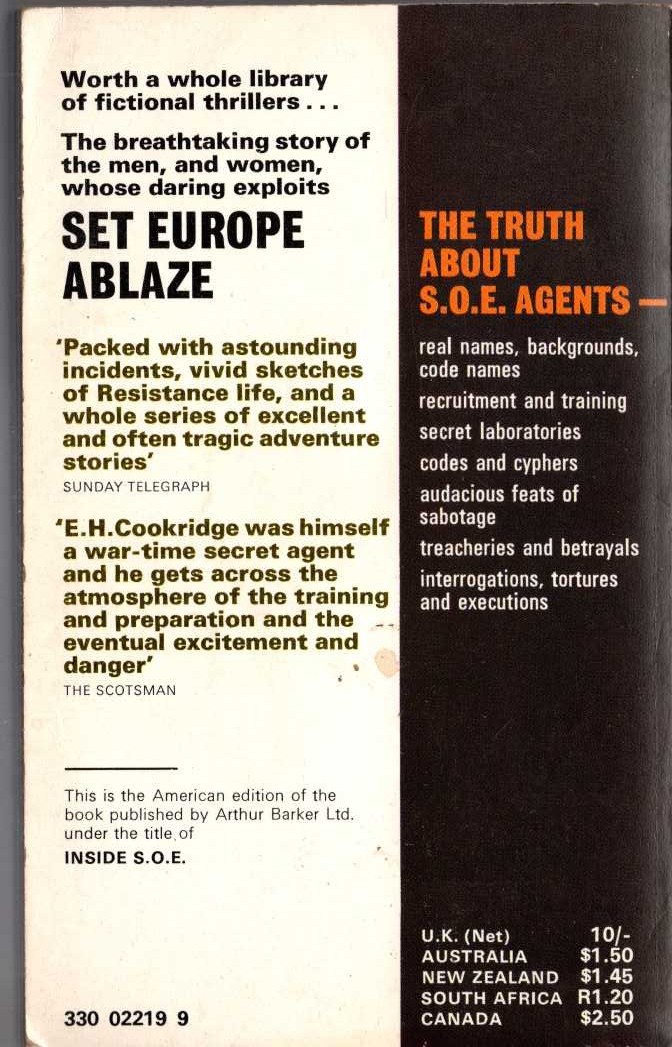 E.H. Cookridge  SET EUROPE ABLAZE magnified rear book cover image
