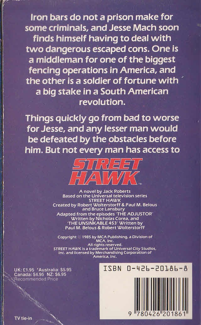 Jack Roberts  STREET HAWK 2: CONS AT LARGE magnified rear book cover image