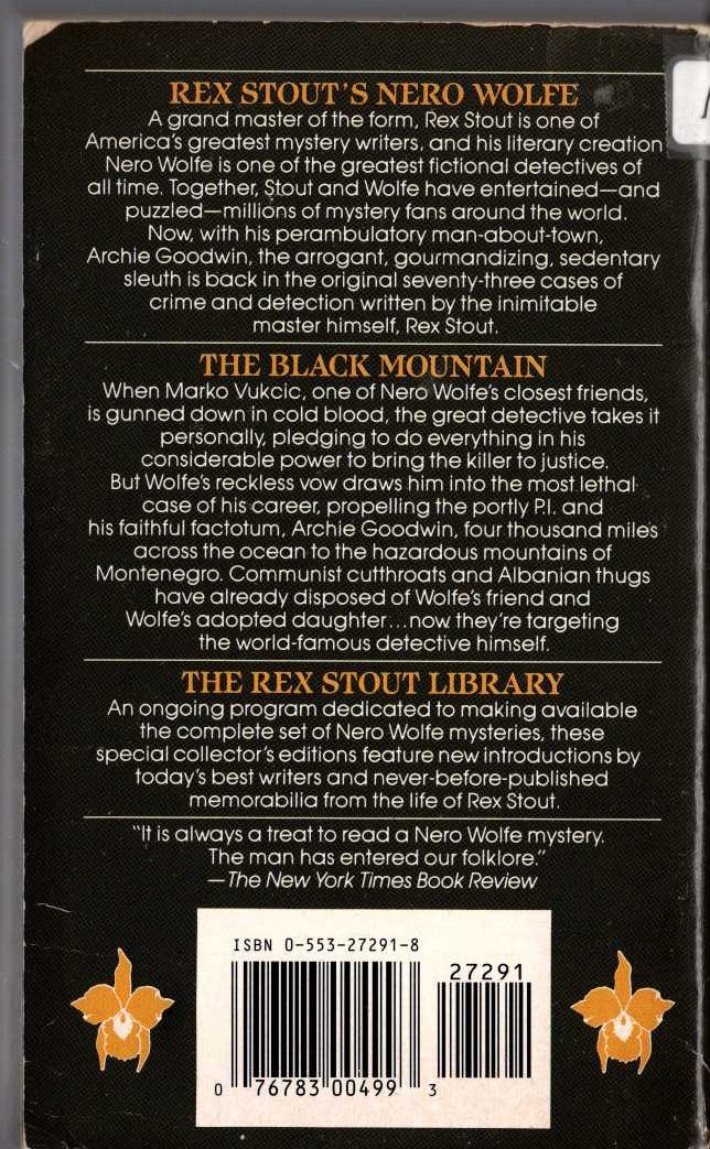 Rex Stout  THE BLACK MOUNTAIN magnified rear book cover image