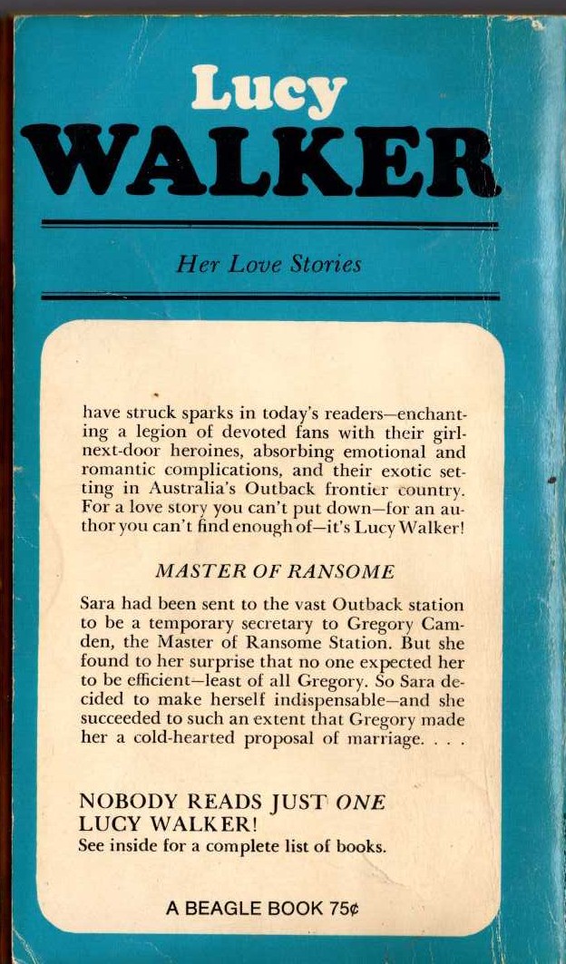 Lucy Walker  MASTER OF RANSOME magnified rear book cover image