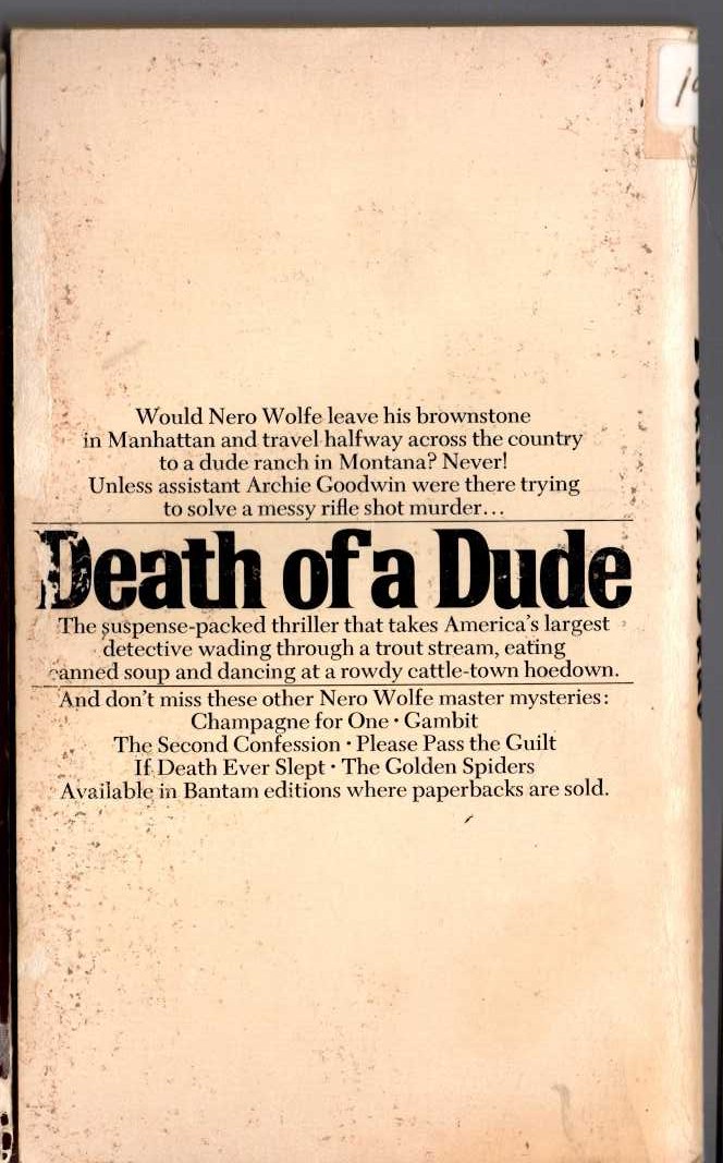 Rex Stout  DEATH OF A DUDE magnified rear book cover image