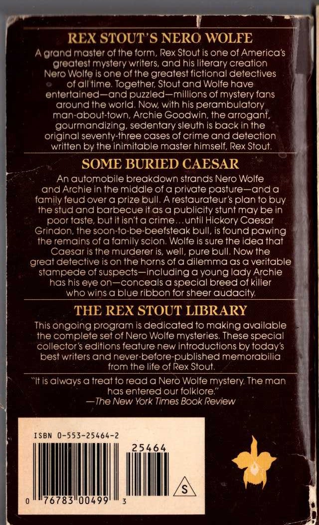Rex Stout  SOME BURIED CAESAR magnified rear book cover image