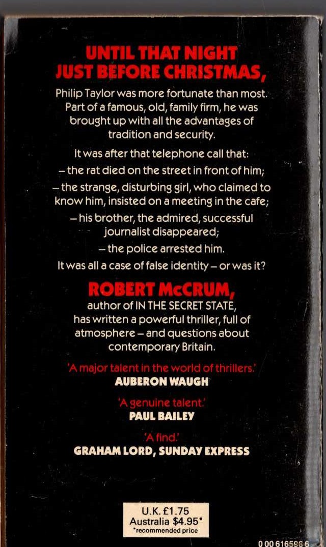 Robert McCrum  A LOSS OF HEART magnified rear book cover image