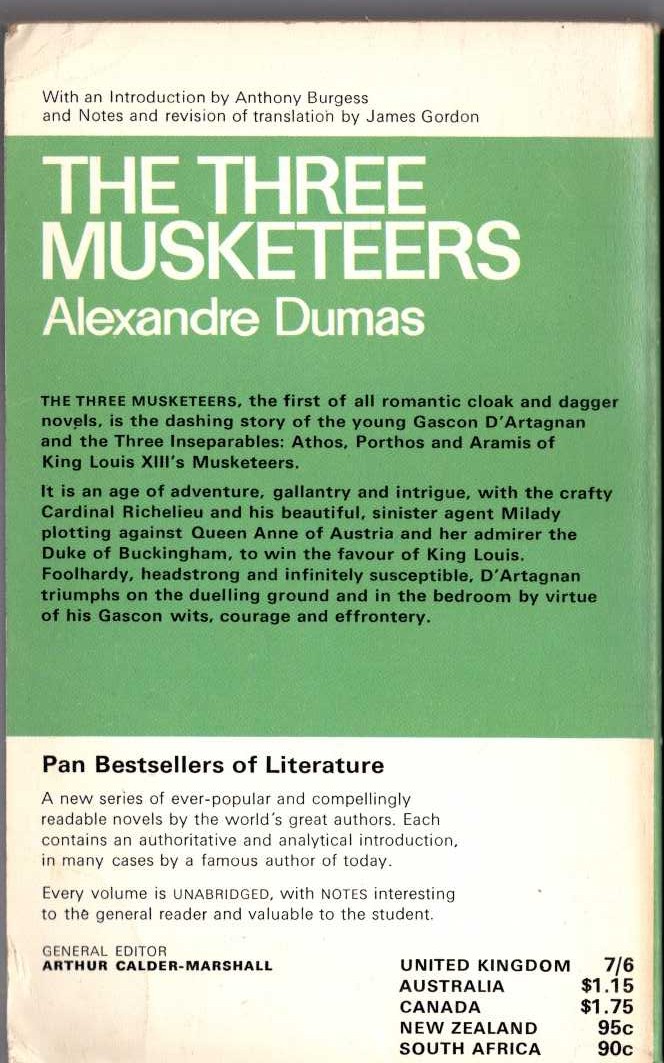 Alexandre Dumas  THE THREE MUSKETEERS magnified rear book cover image