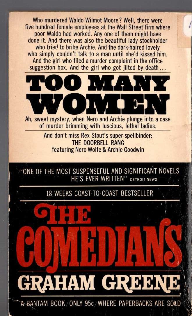 Rex Stout  TOO MANY WOMEN magnified rear book cover image