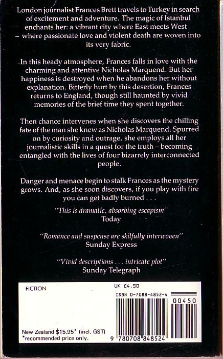 Susan Moody  PLAYING WITH FIRE magnified rear book cover image
