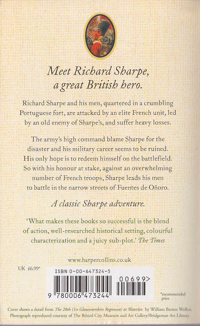 Bernard Cornwell  SHARPE'S BATTLE magnified rear book cover image
