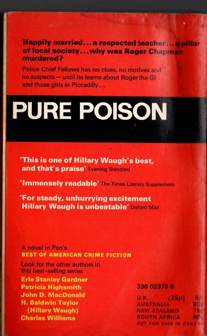 Hillary Waugh  PURE POISON magnified rear book cover image