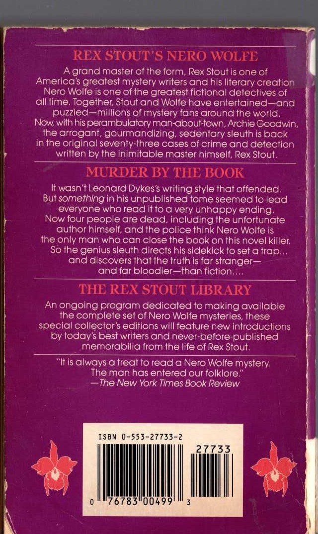 Rex Stout  MURDER BY THE BOOK magnified rear book cover image