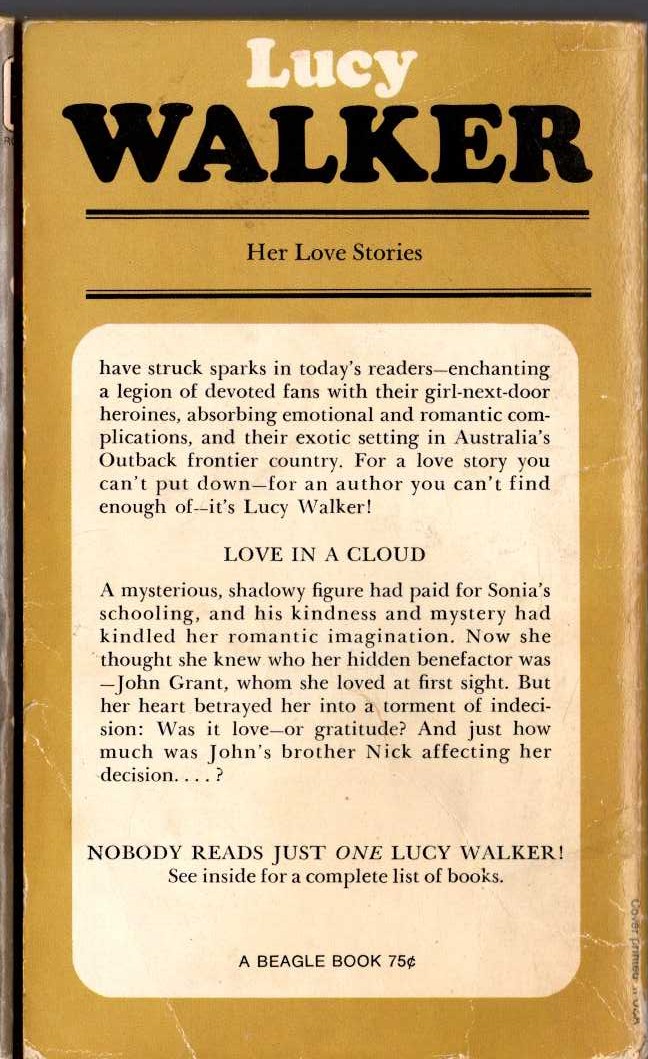 Lucy Walker  LOVE IN A CLOUD magnified rear book cover image