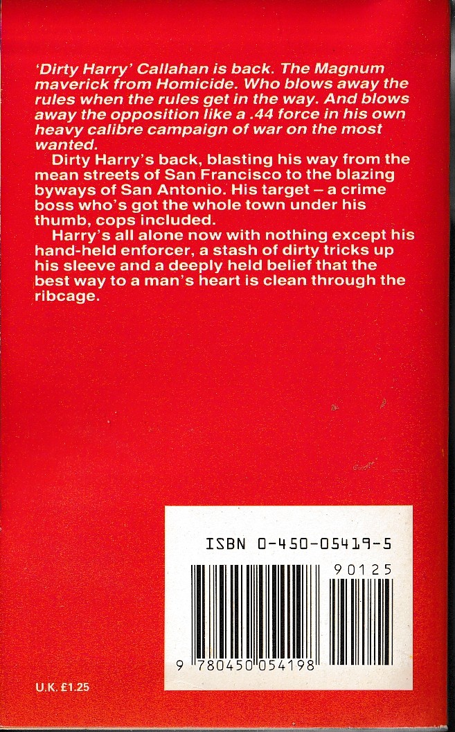 Dane Hartman  DIRTY HARRY No.1: DUEL FOR CANNONS magnified rear book cover image
