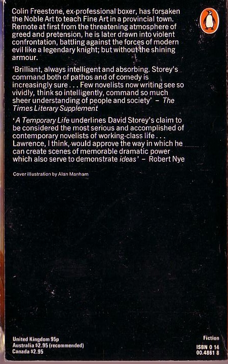 David Storey  A TEMPORARY LIFE magnified rear book cover image