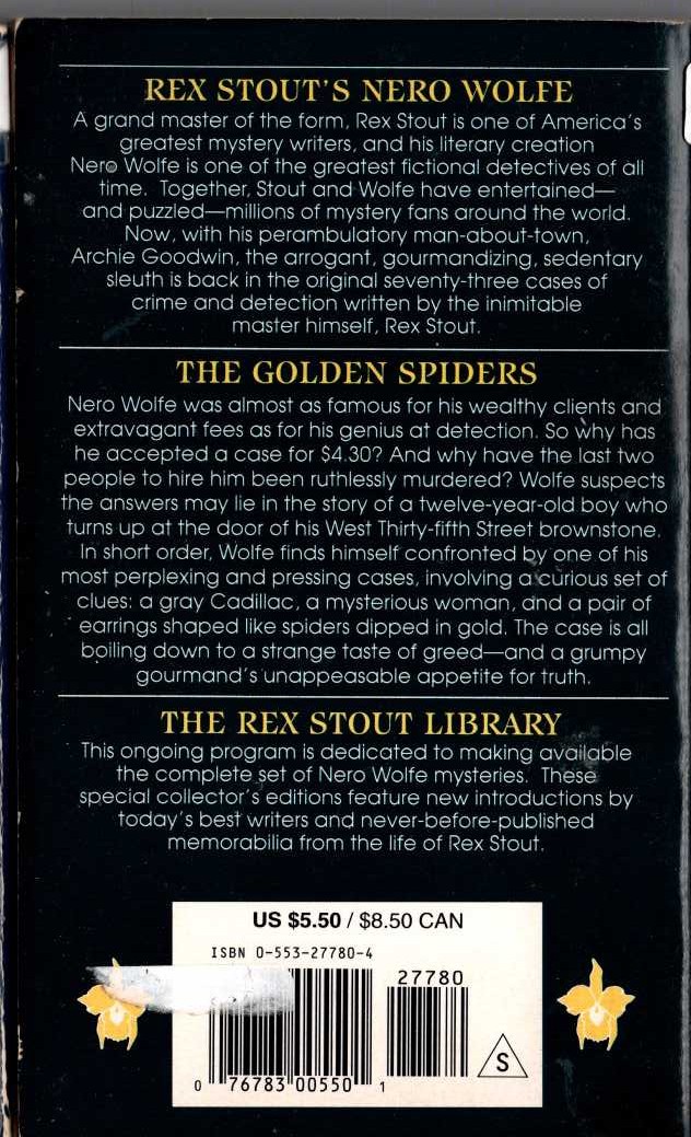 Rex Stout  THE GOLDEN SPIDERS magnified rear book cover image