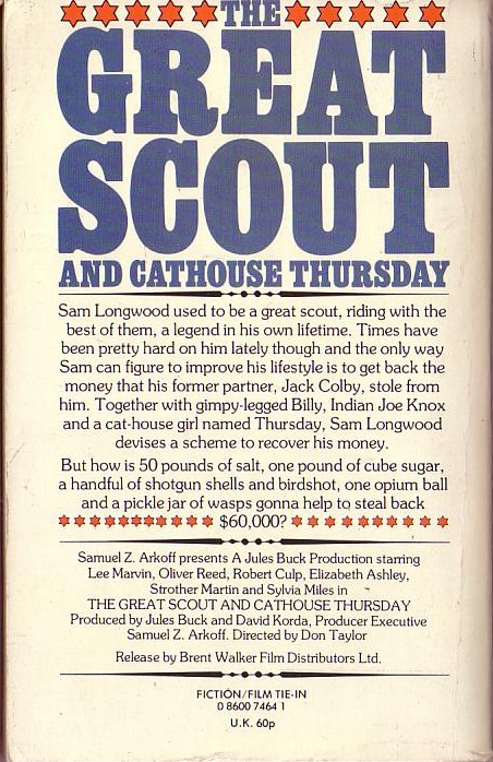 Richard Shapiro  THE GREAT SCOUT AND CATHOUSE THURSDAY (Lee Marvin & Oliver Reed) magnified rear book cover image