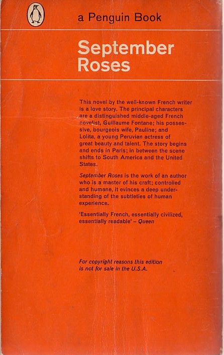 Andre Maurois  SEPTEMBER ROSES magnified rear book cover image