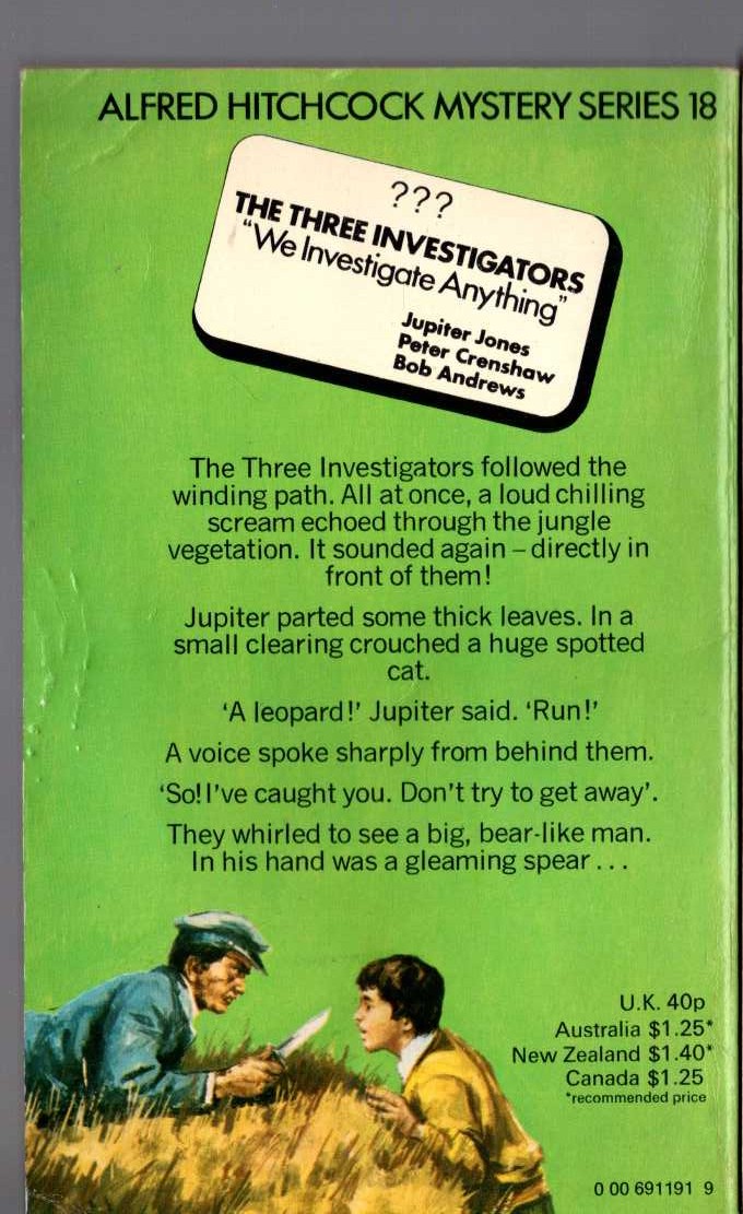 Alfred Hitchcock (introduces_The_Three_Investigators) THE MYSTERY OF THE SHRINKING HOUSE magnified rear book cover image