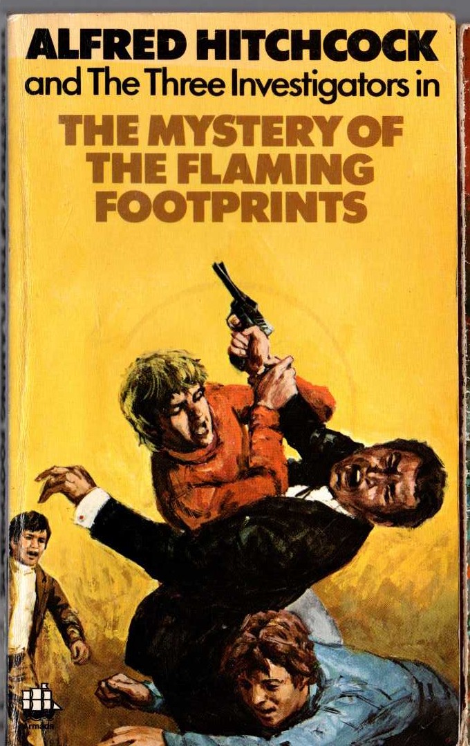 Alfred Hitchcock (introduces_The_Three_Investigators) THE MYSTERY OF THE FLAMING FOOTPRINTS front book cover image
