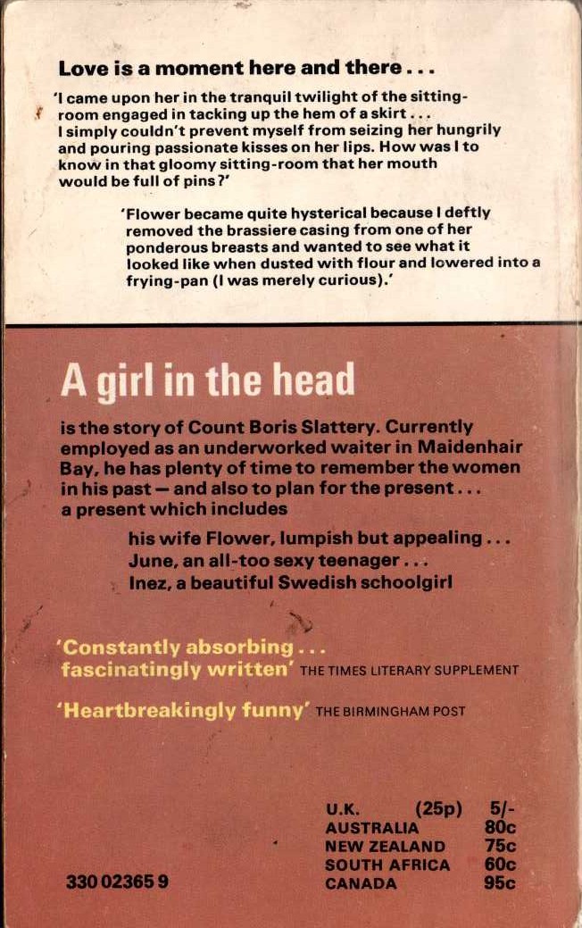 J.G. Farrell  A GIRL IN THE HEAD magnified rear book cover image