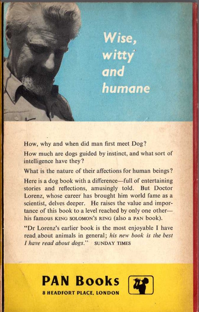 Konrad Z. Lorenz  MAN MEETS DOG magnified rear book cover image