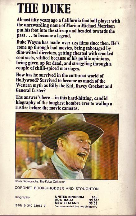 George Carpozi  THE JOHN WAYNE STORY magnified rear book cover image