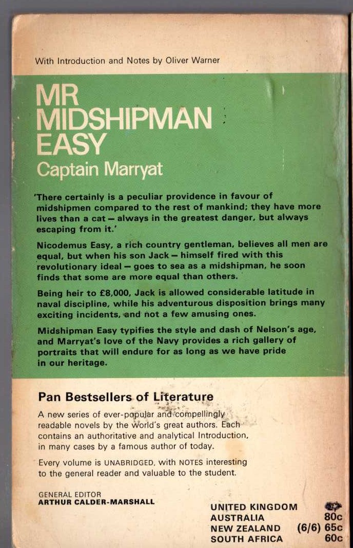 Captain Marryat  MR MIDSHIPMAN EASY magnified rear book cover image