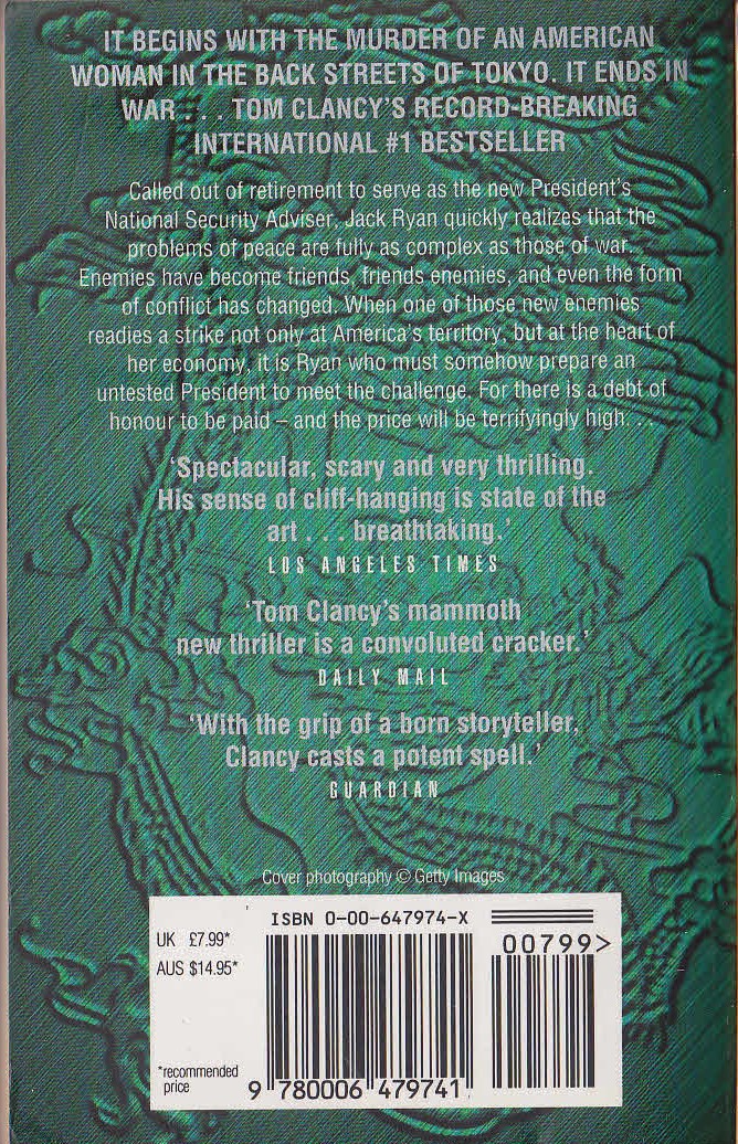 Tom Clancy  DEBT OF HONOUR magnified rear book cover image