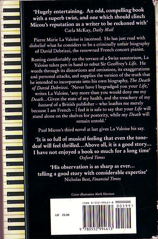 Paul Micou  THE DEATH OF DAVID DEBRIZZI magnified rear book cover image