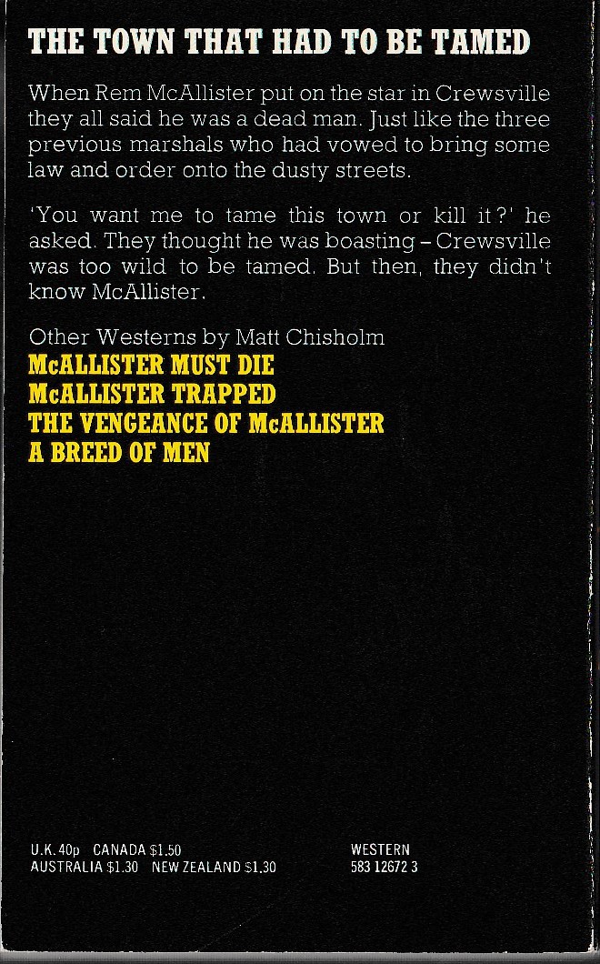 Matt Chisholm  RAGE OF McALLISTER magnified rear book cover image