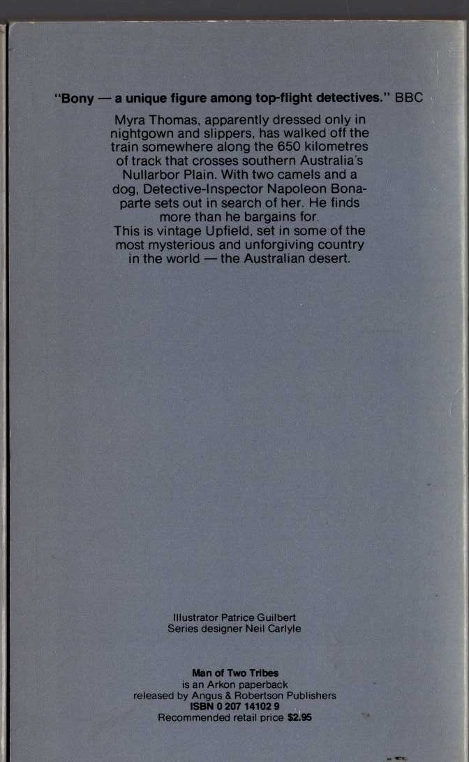 Arthur Upfield  MAN OF TWO TRIBES magnified rear book cover image