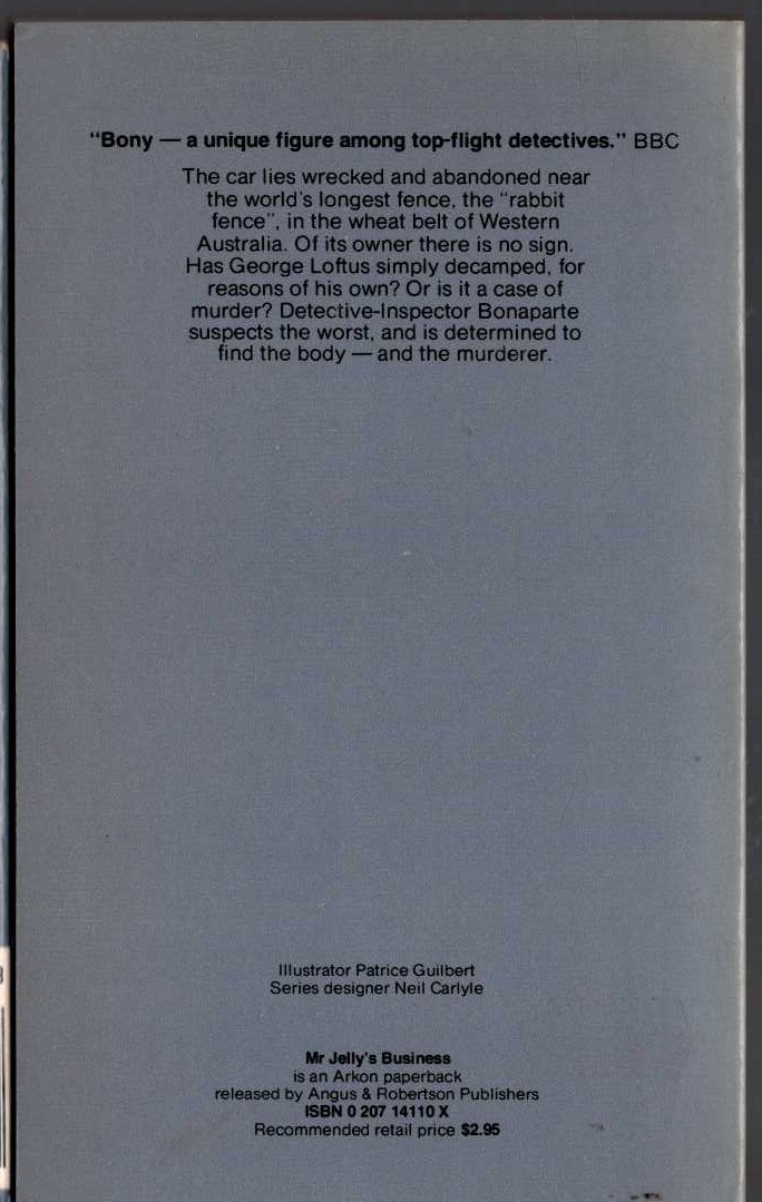 Arthur Upfield  MR JELLY'S BUSINESS magnified rear book cover image