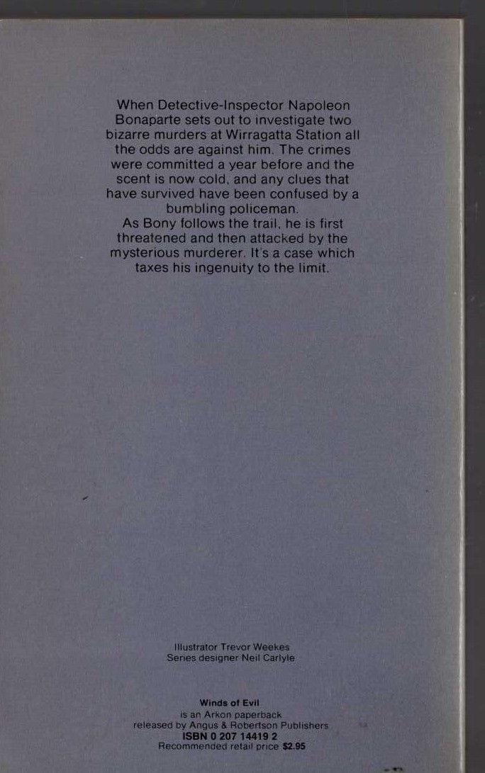 Arthur Upfield  WINDS OF EVIL magnified rear book cover image