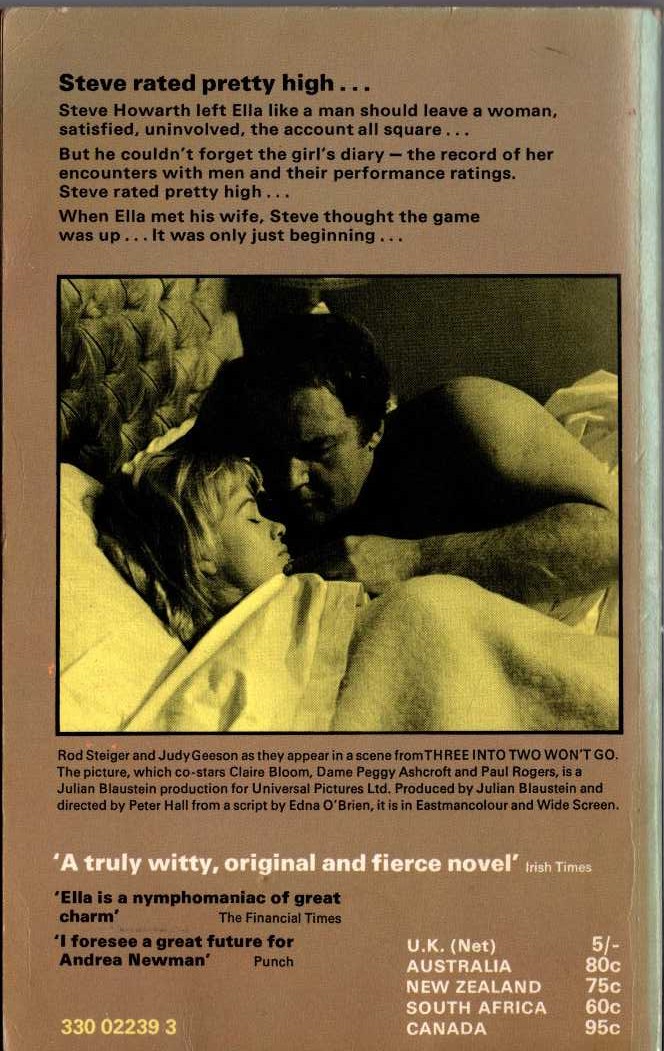 Andrea Newman  THREE INTO TWO WON'T GO (Film tie-in) magnified rear book cover image