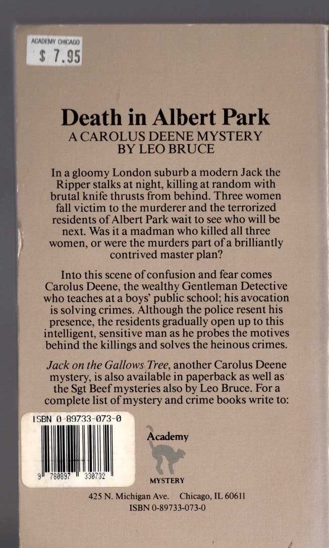 Leo Bruce  DEATH IN ALBERT PARK magnified rear book cover image