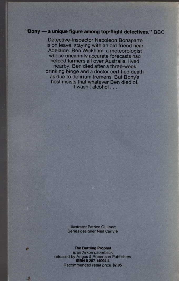 Arthur Upfield  THE BATTLING PROPHET magnified rear book cover image
