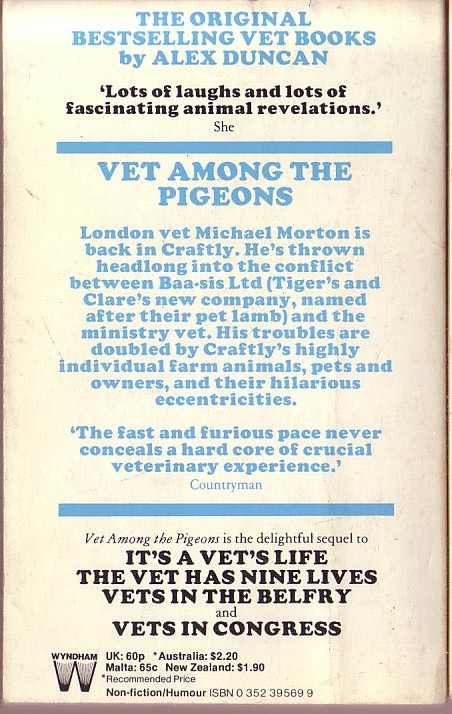 Alex Duncan  VET AMONG THE PIGEONS magnified rear book cover image
